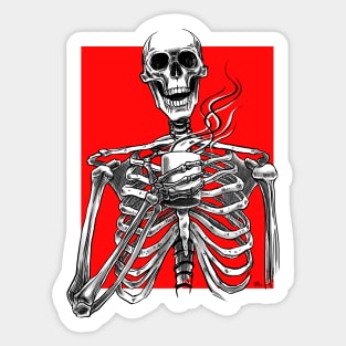 Halloween skeleton drinking coffee red Sticker